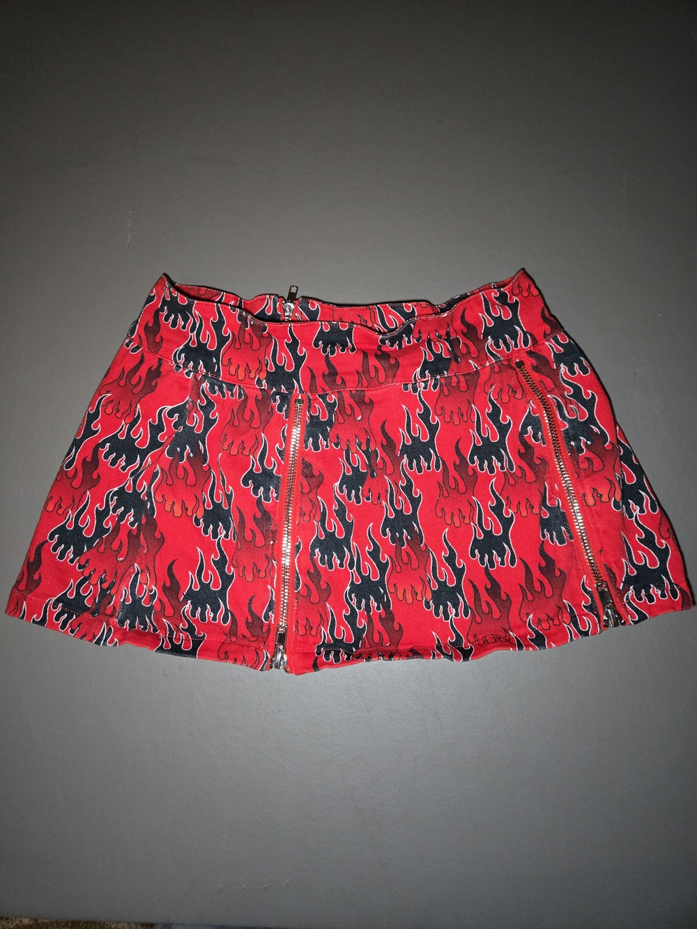Current Mood Red & Black Flame Mini Skirt with Zippers